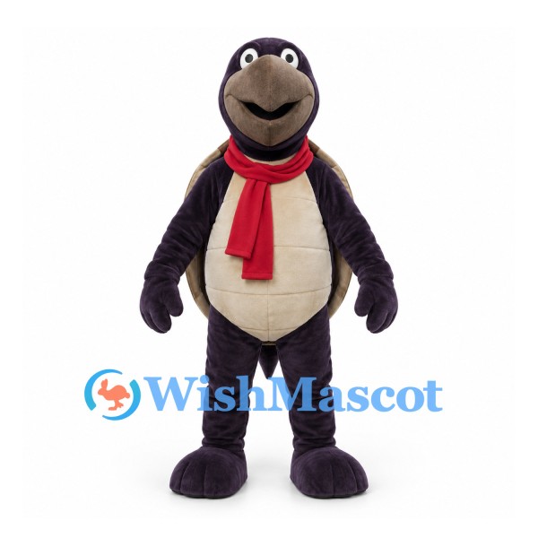 Turtle Mascot Costume in Dark Purple with Brown Shell and Red Scarf