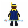 Musketeer Mascot Costume in Navy and Yellow with Feathered Hat