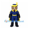 Musketeer Mascot Costume in Navy and Yellow with Feathered Hat