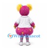 Monster Mascot Costume in Pink with Yellow Pigtails and White Baseball Jersey