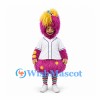 Monster Mascot Costume in Pink with Yellow Pigtails and White Baseball Jersey