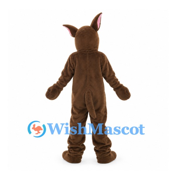 Kangaroo Mascot Costume in Dark Brown with Upright Ears and Long Tail