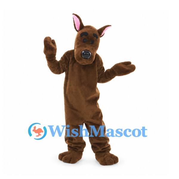 Kangaroo Mascot Costume in Dark Brown with Upright Ears and Long Tail
