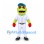 Frog Mascot Costume in Lime Green with White Baseball Uniform and Blue Cap