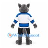 Wolf Mascot Costume in Gray with White and Blue Hockey Jersey
