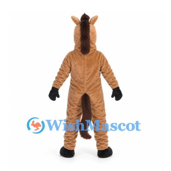 Horse Mascot Costume in Tan with Brown Mane and Black Hooves