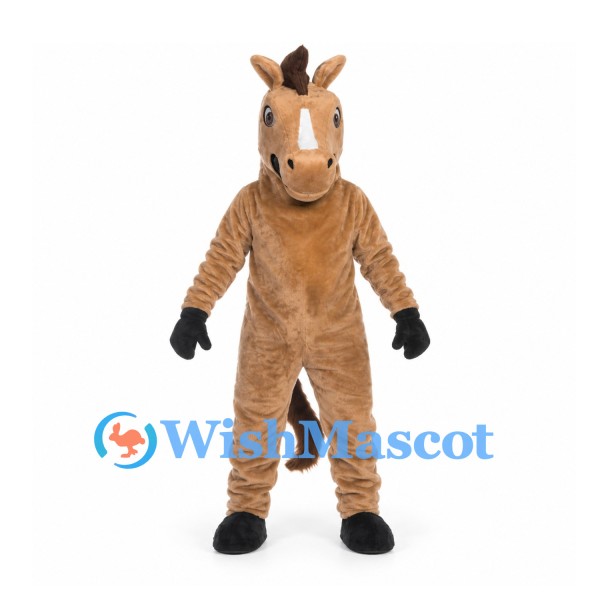 Horse Mascot Costume in Tan with Brown Mane and Black Hooves
