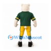 Polar Bear Mascot Costume in White with Green Football Jersey and Yellow Trousers