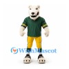 Polar Bear Mascot Costume in White with Green Football Jersey and Yellow Trousers