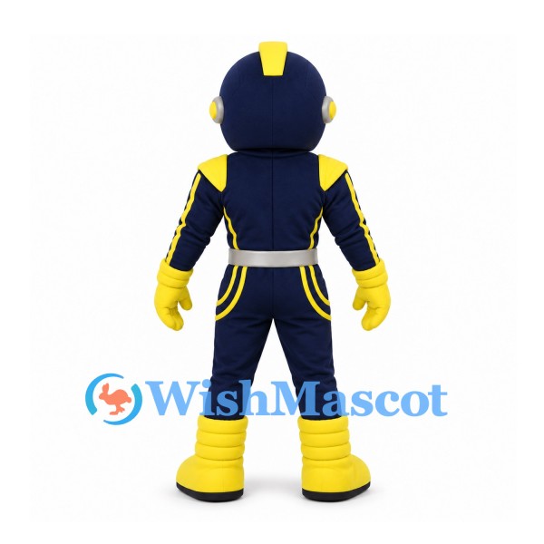 Robot Mascot Costume in Navy and Yellow with Mirrored Visor