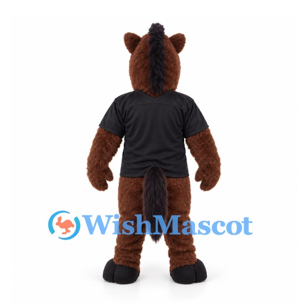 Horse Mascot Costume in Brown with Black Shirt and Dark Mane