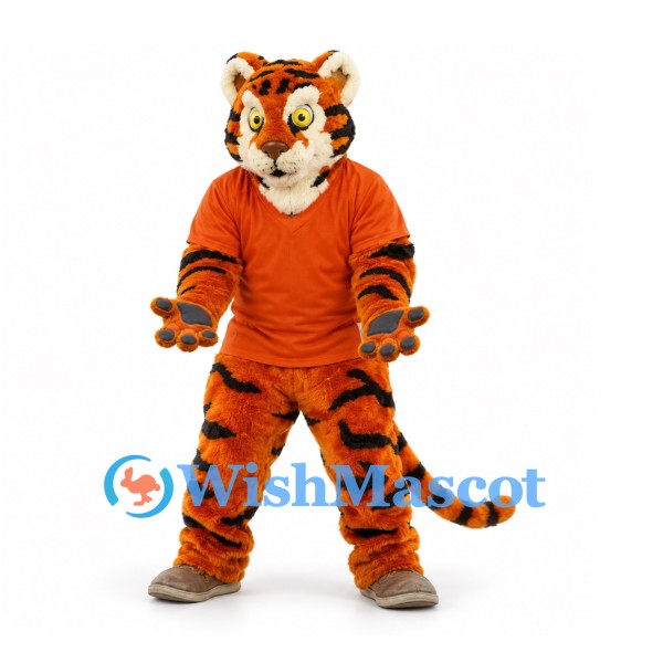 Tiger Mascot Costume in Orange with Orange Hooded Shirt and Furry Legs
