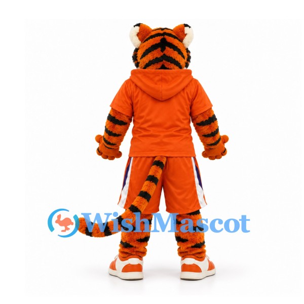Tiger Mascot Costume in Orange with Hooded Sports Shirt and Matching Shorts