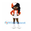 Girl Mascot Costume with Black Braids Orange Jacket and White Skirt