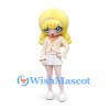 Girl Mascot Costume with Blonde Hair Cream Jacket and White Skirt