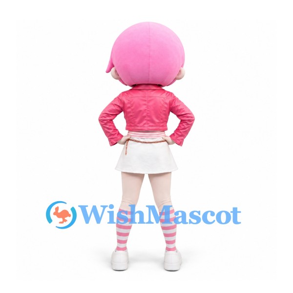 Girl Mascot Costume with Pink Bob Hair Pink Jacket and White Skirt