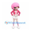 Girl Mascot Costume with Pink Bob Hair Pink Jacket and White Skirt