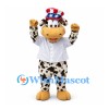 Cow Mascot Costume in Black and White with Pinstriped Shirt and Star Pattern Hat