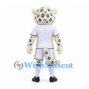 Leopard Mascot Costume in Cream with Blue Spots and White Sports Uniform