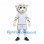 Leopard Mascot Costume in Cream with Blue Spots and White Sports Uniform