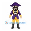 Pirate Mascot Costume in Purple and Yellow with Black Beard and Tricorn Hat