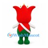 Flower Character Mascot Costume in Red and Green with White Diagonal Sash