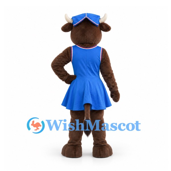 Cow Mascot Costume in Brown with Blue Dress and Matching Bow