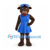 Cow Mascot Costume in Brown with Blue Dress and Matching Bow