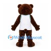 Bear Mascot Costume in Brown with White Sleeveless Sports Jersey