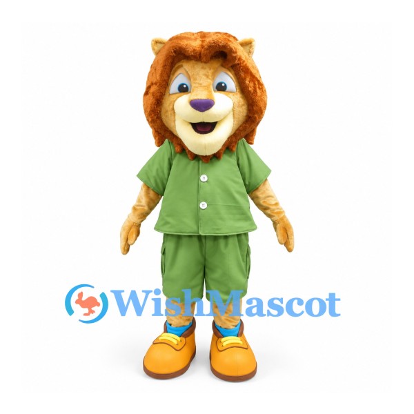 Lion Mascot Costume in Tan with Green Shirt and Matching Shorts