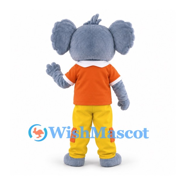 Koala Mascot Costume in Gray with Orange Shirt and Yellow Trousers