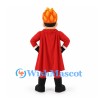 Flame Superhero Mascot Costume with Red Cape and Orange Fire Hair