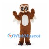 Owl Mascot Costume in Brown with White Belly and Large Round Eyes