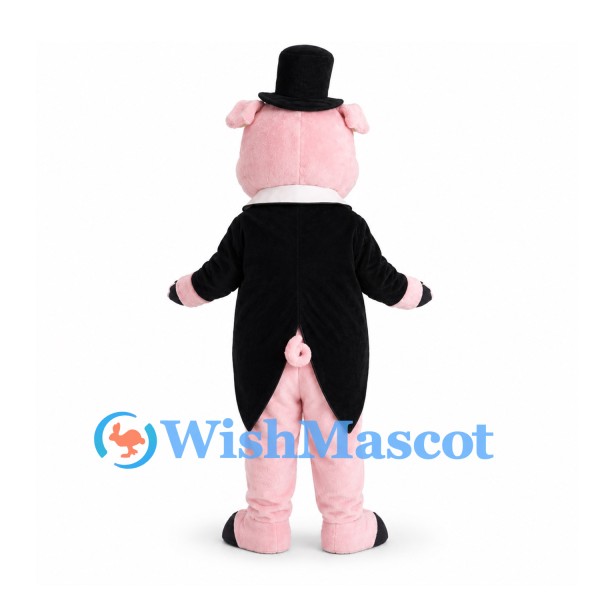 Pig Mascot Costume in Pink with Black Tuxedo and Top Hat