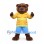 Bear Mascot Costume in Brown with Yellow Work Vest and Blue Shorts