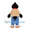 Crow Mascot Costume in Black with Beige Jacket Red Scarf and Blue Trousers