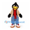 Crow Mascot Costume in Black with Beige Jacket Red Scarf and Blue Trousers