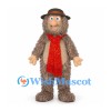 Forest Creature Mascot Costume in Gray with Shaggy Fur Hat and Red Scarf