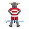 Bull Mascot Costume in Gray with Red Striped Sports Uniform and Blue Scarf