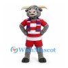 Bull Mascot Costume in Gray with Red Striped Sports Uniform and Blue Scarf