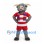 Bull Mascot Costume in Gray with Red Striped Sports Uniform and Blue Scarf