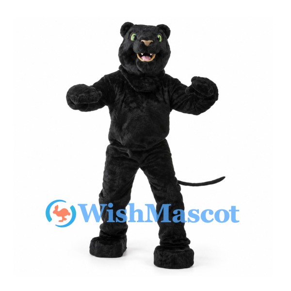 Panther Mascot Costume in Black with Large Paws and Long Tail