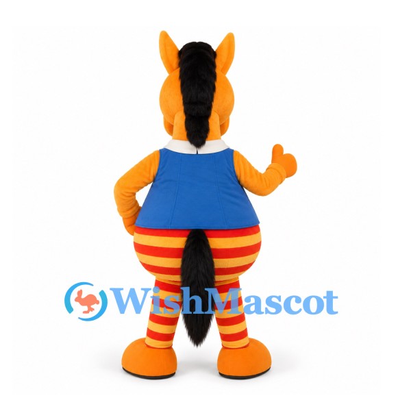 Horse Mascot Costume in Orange with Blue Shirt and Red Striped Trousers