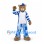 Cougar Mascot Costume in Tan with Blue and White Sports Shirt and Patchwork Trousers