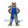 Anteater Mascot Costume in Gray with Blue Basketball Uniform and Yellow Shoes