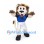 Lion Mascot Costume in Cream with Dark Mane Blue Shirt and White Shorts