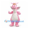 Dragon Mascot Costume in Pink with White Belly Horns and Small Wings