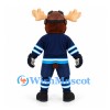 Moose Mascot Costume in Brown with Navy Hockey Uniform and Goggles