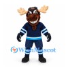 Moose Mascot Costume in Brown with Navy Hockey Uniform and Goggles