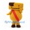 Yellow Square Head Character Mascot Costume with Brown Cap and Red Sash